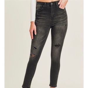 Risen High Rise Skinny Distressed Jeans